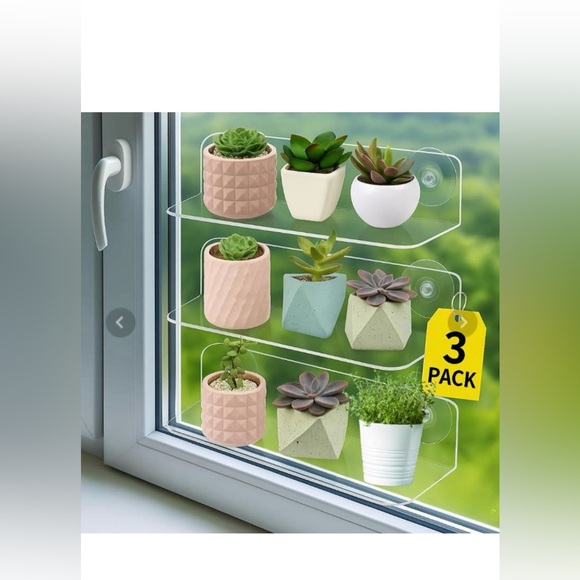 NovaMode - 3 pack Window Plant Floating Shelves, 12 inch Acrylic Shelf - Picture 1 of 3